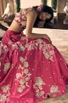 Buy_Paulmi and Harsh_Pink Chiniya Silk Embroidery Zardozi Plunge V Floral Bridal Lehenga Blouse Set _Online_at_Aza_Fashions