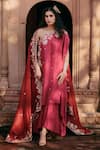 Buy_Paulmi and Harsh_Pink Modal Silk Embroidery Zardozi Asymmetric One Shoulder Tunic And Palazzo Set _at_Aza_Fashions