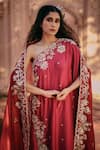 Paulmi and Harsh_Pink Modal Silk Embroidery Zardozi Asymmetric One Shoulder Tunic And Palazzo Set _Online_at_Aza_Fashions