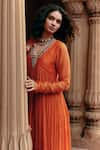 Paulmi and Harsh_Orange Anarkali And Skirt Malai Chanderi Embroidery Pleated Set With Dupatta _Online_at_Aza_Fashions