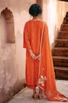 Paulmi and Harsh_Orange Kurta And Pant Modal Silk Embroidery Zardozi Plunge V Neck Kaftan Set _Online_at_Aza_Fashions