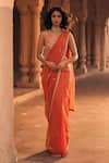 Buy_Paulmi and Harsh_Orange Blouse Chiniya Silk Scallop Border Pre-draped Saree With Corset _at_Aza_Fashions