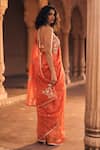 Shop_Paulmi and Harsh_Orange Blouse Chiniya Silk Scallop Border Pre-draped Saree With Corset _at_Aza_Fashions