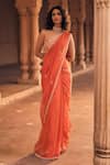 Paulmi and Harsh_Orange Blouse Chiniya Silk Scallop Border Pre-draped Saree With Corset _Online_at_Aza_Fashions