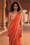 Buy_Paulmi and Harsh_Orange Blouse Chiniya Silk Scallop Border Pre-draped Saree With Corset _Online_at_Aza_Fashions