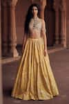 Buy_Paulmi and Harsh_Yellow Lehenga Jacquard Woven Floral Sweetheart Neck And Blouse Set _at_Aza_Fashions