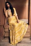 Paulmi and Harsh_Yellow Saree Banglori Chiffon Printed Vintage Floral Pre-draped With Blouse _Online_at_Aza_Fashions