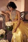 Buy_Paulmi and Harsh_Yellow Lehenga And Blouse Chiniya Silk Embroidery Aari Sweetheart Zardozi Set _Online_at_Aza_Fashions