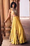 Buy_Paulmi and Harsh_Yellow Lehenga And Blouse Chiniya Silk Embroidery Aari Sweetheart Zardozi Set 