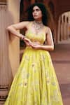 Paulmi and Harsh_Yellow Lehenga And Blouse Chiniya Printed Floral Chintz Sweetheart Neck Set _Online_at_Aza_Fashions