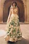 Buy_Paulmi and Harsh_Ivory Lehenga And Blouse Chiniya Printed Tropical Plunge V Neck Set _at_Aza_Fashions