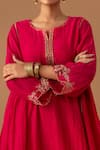 Buy_Juanita by Shubhda_Pink Handwoven Chanderi Embroidery Zari Thread Placket Gathered Kurta Set_Online_at_Aza_Fashions