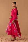 Juanita by Shubhda_Pink Handwoven Chanderi Embroidery Zari Thread Placket Gathered Kurta Set_at_Aza_Fashions