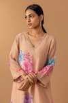 Buy_Juanita by Shubhda_Pink Chanderi Printed Florette V Neck Kurta Pant Set _Online_at_Aza_Fashions