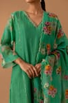 Buy_Juanita by Shubhda_Green Chanderi Printed Floral V Neck Sleeve Kurta Set 