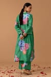 Shop_Juanita by Shubhda_Green Handwoven Chanderi Printed Fleur V Neck Kaftan Kurta And Pant Set _at_Aza_Fashions