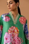 Buy_Juanita by Shubhda_Green Handwoven Chanderi Printed Fleur V Neck Kaftan Kurta And Pant Set _Online_at_Aza_Fashions