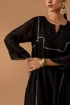 Shop_Juanita by Shubhda_Black Handwoven Chanderi Embroidery Mukaish Notched Kurta Set _Online_at_Aza_Fashions