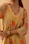 Buy_Juanita by Shubhda_Yellow Cotton Printed Bouquet Scallop V Neck Kurta Set 