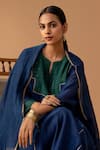 Juanita by Shubhda_Blue Handwoven Chanderi Embroidery Mukaish Notched Yoke Kurta Set _Online_at_Aza_Fashions