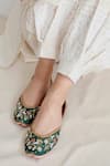 Buy_Amaryllis For Her_Green Pearl Juniper Bahar Embroidered Juttis _at_Aza_Fashions