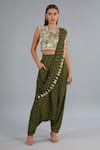 Buy_Payal Singhal_Green Georgette Hand Embroidery Floral Pre-draped Dhoti Pant Saree With Blouse _at_Aza_Fashions