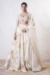 Buy_Shwetanga_Ivory Organza Foil Printed Sequin Sweetheart Circular Lehenga Set _at_Aza_Fashions