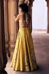 Shop_Paulmi and Harsh_Yellow Lehenga And Blouse Chiniya Silk Embroidery Aari Sweetheart Zardozi Set _at_Aza_Fashions