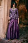 Buy_Paulmi and Harsh_Purple Tunic And Palazzo Chiniya Silk Embroidery Vintage Floral V Neck With _at_Aza_Fashions