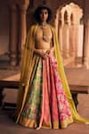 Buy_Paulmi and Harsh_Multi Color Lehenga And Blouse Chiniya Printed Leheriya Plunge V Neck Set _at_Aza_Fashions