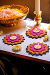 Buy_Label Sneha_Multi Color Fibre Board Flower Cutwork Shaped Diyas - Set Of 4_at_Aza_Fashions