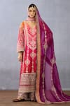 Buy_Torani_Pink Jeni Silk Embroidery Zardozi Plunge V Neck Saroj Aashvi Kurta Set _at_Aza_Fashions