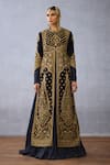 Buy_Torani_Black Muslin Silk Embroidery Zardozi Round Bhadra Vamika Jacket With Anarkali _at_Aza_Fashions