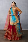 Buy_Torani_Red Jeni Silk Embroidery Zardozi Saroj Shreeja Bridal Peplum Blouse Lehenga Set _at_Aza_Fashions