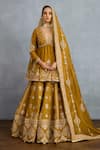 Buy_Torani_Yellow Jeni Silk Embroidery Zardozi Plunge Mehre Heer Mughal Floral Lehenga Set _at_Aza_Fashions