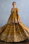 Torani_Yellow Jeni Silk Embroidery Zardozi Plunge Mehre Heer Mughal Floral Lehenga Set _at_Aza_Fashions