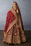 Buy_Torani_Red Jeni Silk Embroidery Zardozi Round Shamse Malka Leaf Bridal Lehenga Set _at_Aza_Fashions