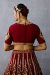 Shop_Torani_Red Jeni Silk Embroidery Zardozi Round Shamse Malka Leaf Bridal Lehenga Set _at_Aza_Fashions