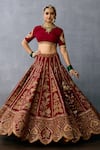 Shop_Torani_Red Jeni Silk Embroidery Zardozi Round Shamse Malka Leaf Bridal Lehenga Set _Online_at_Aza_Fashions