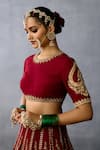 Torani_Red Jeni Silk Embroidery Zardozi Round Shamse Malka Leaf Bridal Lehenga Set _at_Aza_Fashions