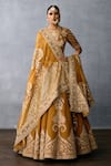 Buy_Torani_Yellow Jeni Silk Embroidery Zardozi Plunge V Mehre Sultana Bridal Lehenga Set _at_Aza_Fashions