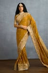 Buy_Torani_Yellow Georgette Embroidered Thread Mehre Aya Floral Heart Saree _Online_at_Aza_Fashions