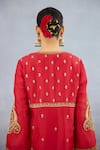 Torani_Red Jeni Silk Embroidered Dori Top Shamse Misa Floral Vine Jacket Pant Set _at_Aza_Fashions