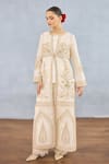 Buy_Torani_Ivory Jeni Silk Embroidered Dori Top Maahe Misa Floral Vine Jacket Pant Set _at_Aza_Fashions