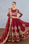 Buy_Torani_Red Jeni Silk Embroidered Dori Round Shamse Rano Botanic Anarkali Set _at_Aza_Fashions