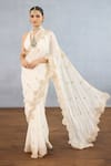 Torani_Ivory Georgette Embroidered Dori Jacket Maahe Parthi Paisley Vine Saree Set _at_Aza_Fashions