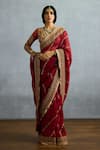 Buy_Torani_Red Orangza Embroidered Dori Shamse Salwa Floral Stripe Saree _at_Aza_Fashions