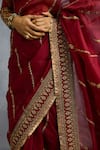 Buy_Torani_Red Orangza Embroidered Dori Shamse Salwa Floral Stripe Saree _Online_at_Aza_Fashions