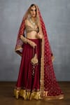 Buy_Torani_Red Muslin Silk Embroidered Pearl Sweetheart Shamse Naazia Lehenga Set _at_Aza_Fashions