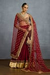 Torani_Red Muslin Silk Embroidered Pearl Sweetheart Shamse Naazia Lehenga Set _at_Aza_Fashions